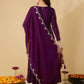 Women Woven Design Embroidered Anarkali Kurta with Trousers & Dupatta