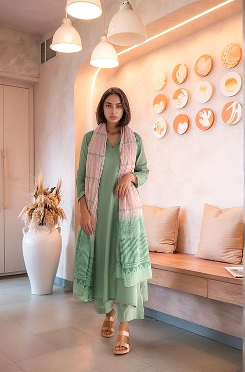 Women's Silk Viscose Straight Solid Kurta with Pant & Dupatta