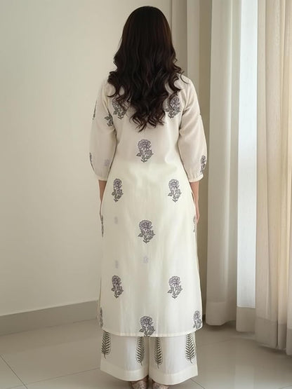 Comfy Women Kurta with Palazzo - White