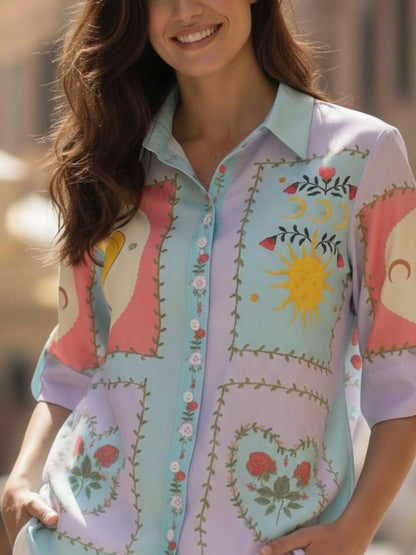 The Lifestyle Co Printed Shirt Collar Shirt Style Tops
