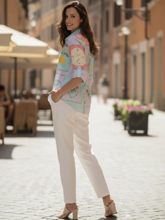 The Lifestyle Co Printed Shirt Collar Shirt Style Tops