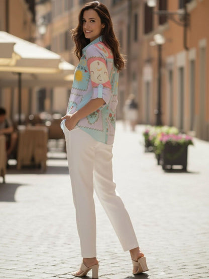 The Lifestyle Co Printed Shirt Collar Shirt Style Tops