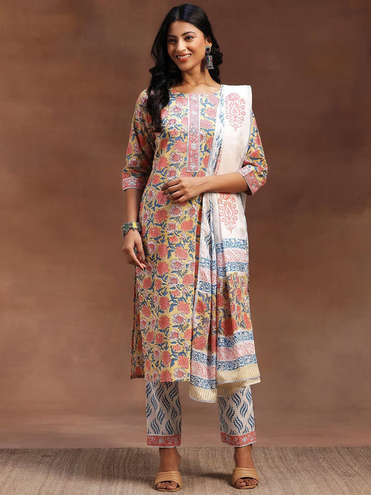 Printed Regular Gotta Patti Pure Cotton Straight Kurta with Trousers & Dupatta