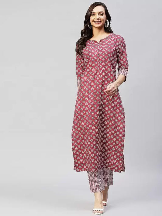 Women Cotton Blend, Khadi Cotton Kurta Trouser Set