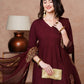 V Neck Anrkali Pleated Kurta With Trousers & Dupatta