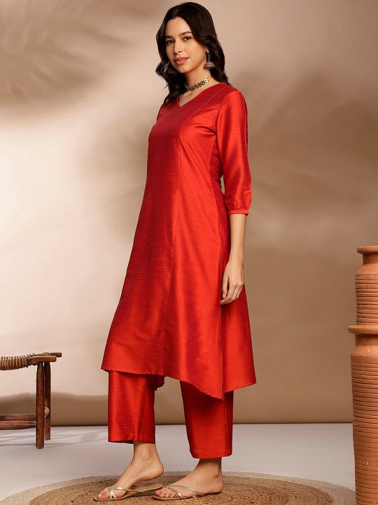 V Neck Three Quarter Sleeves A Line Kurta With Palazzos