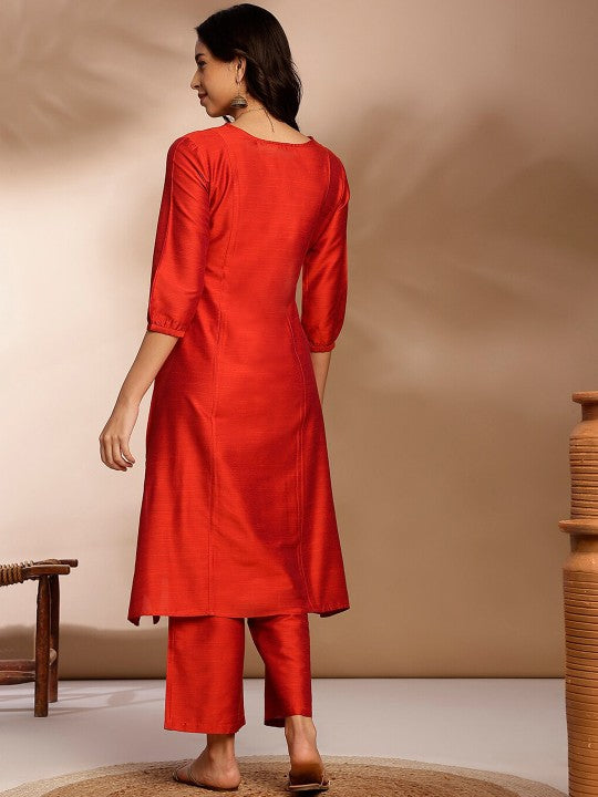 V Neck Three Quarter Sleeves A Line Kurta With Palazzos