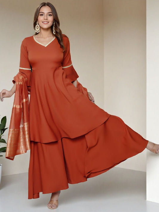 Women Printed Regular Pure Silk A-Line Kurta with Trousers & With Dupatta