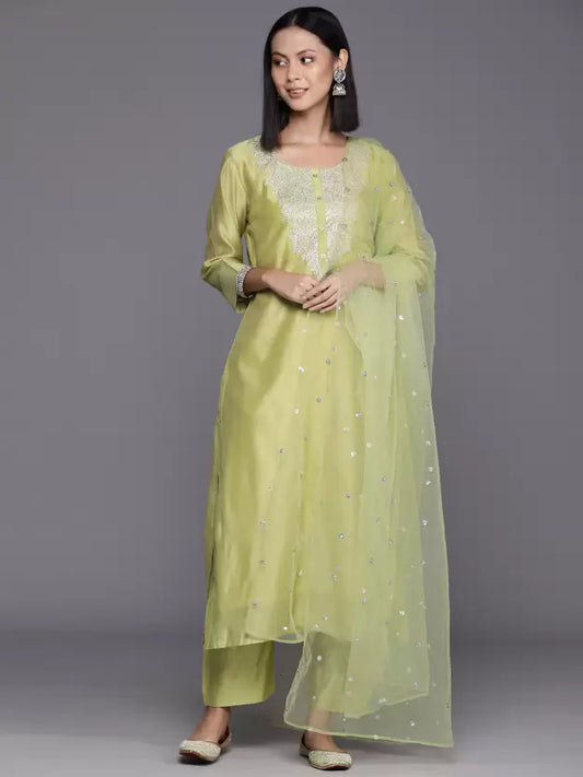 Women Chanderi Kurta Pant Dupatta Set