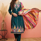 Teal Ethnic Motifs Embroidered Gotta Patti Straight Kurta With Trouser & Dupatta