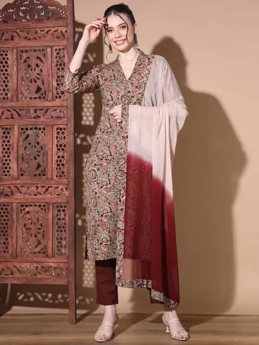 Women Pure Cotton Kurta Pant Dupatta Set