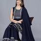 Women Blue Cotton Blend Kurta Sharara Dupatta Set