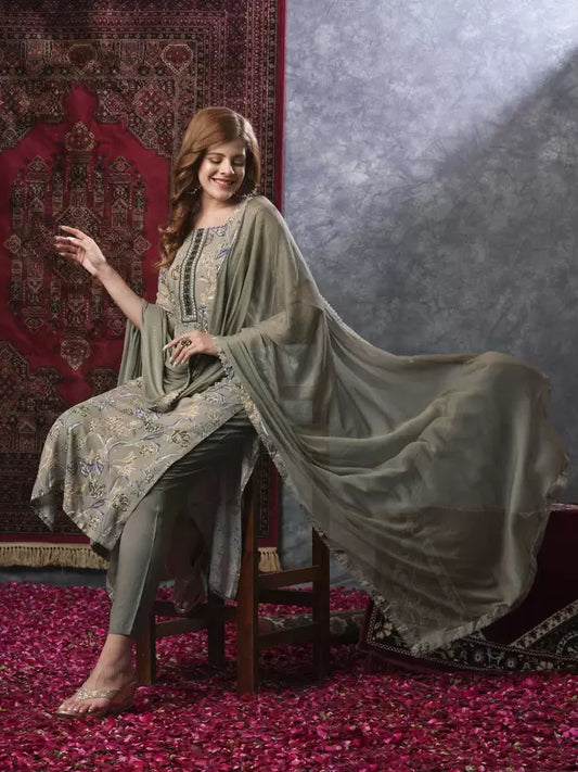 Women Cotton Rayon Kurta Pant Dupatta Set