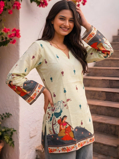 Women Folk Design Print Ethnic Cotton Top