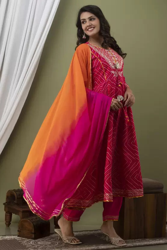 Women Pink Viscose Rayon Kurta Palazzo Dupatta Set