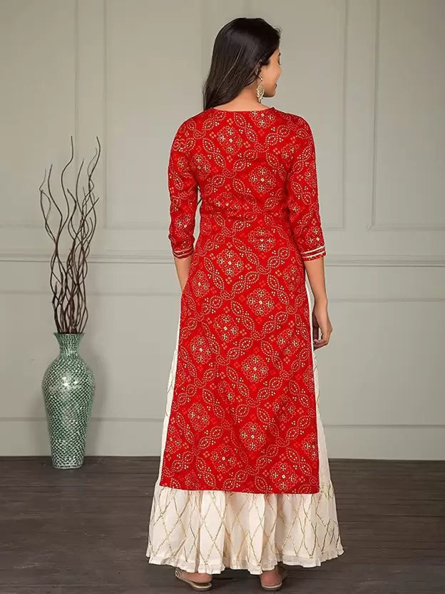 Red Rayon Kurta & White Sharara set