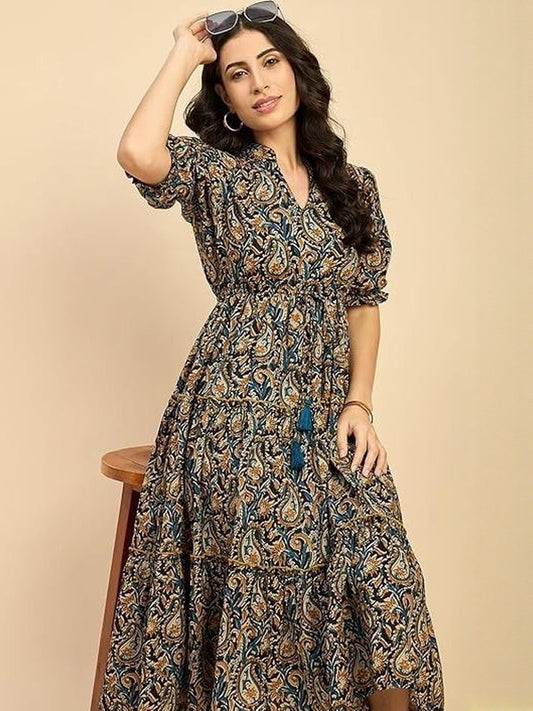 Women Printed Fit and Flare Midi Dress