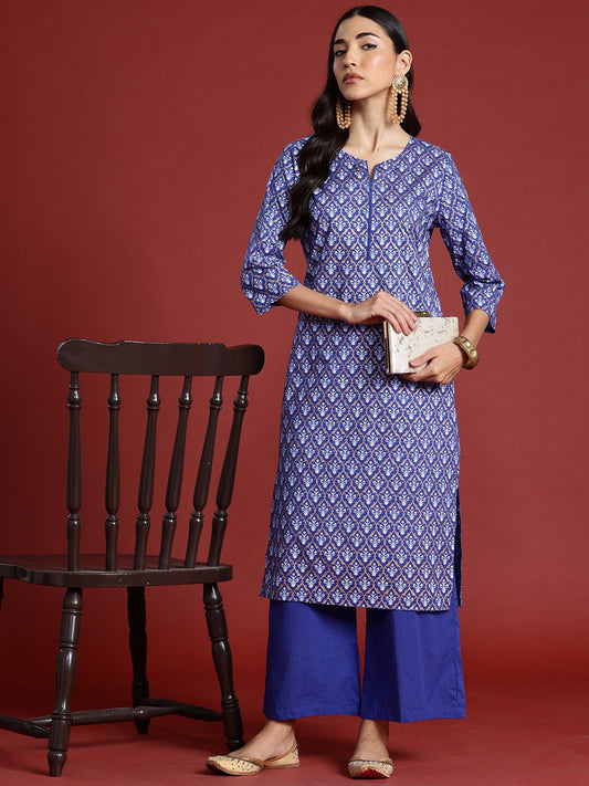 Floral Printed Regular Pure Cotton Kurta with Palazzos