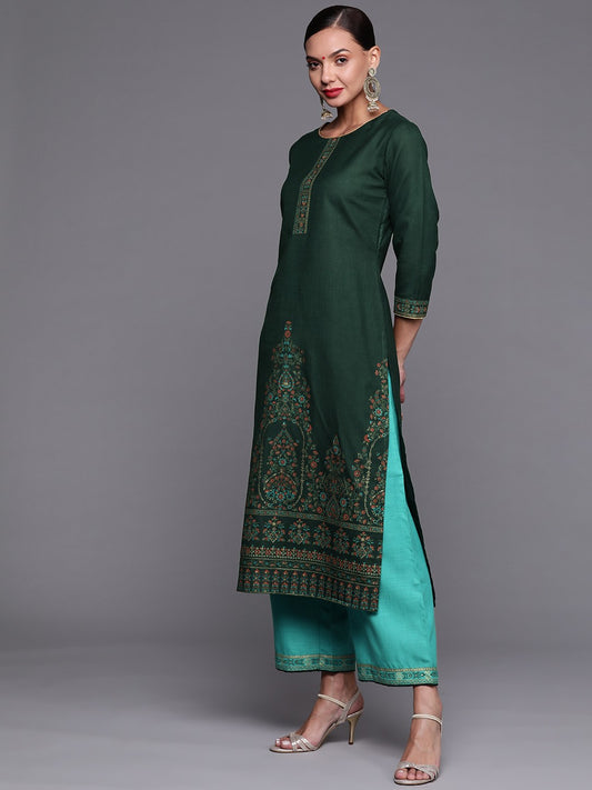 Women Green & Red Ethnic Motifs Printed Kurta with Palazzos