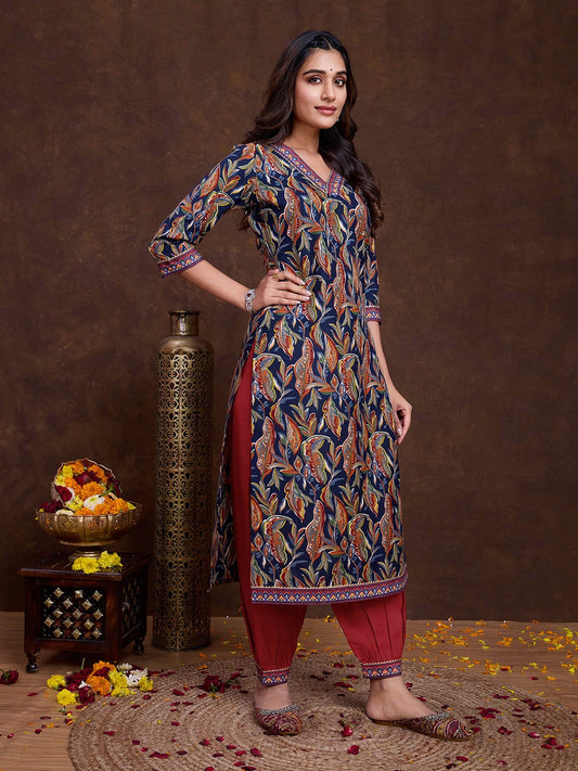 Women Printed Regular Gotta Patti Cotton Kurta with Salwar