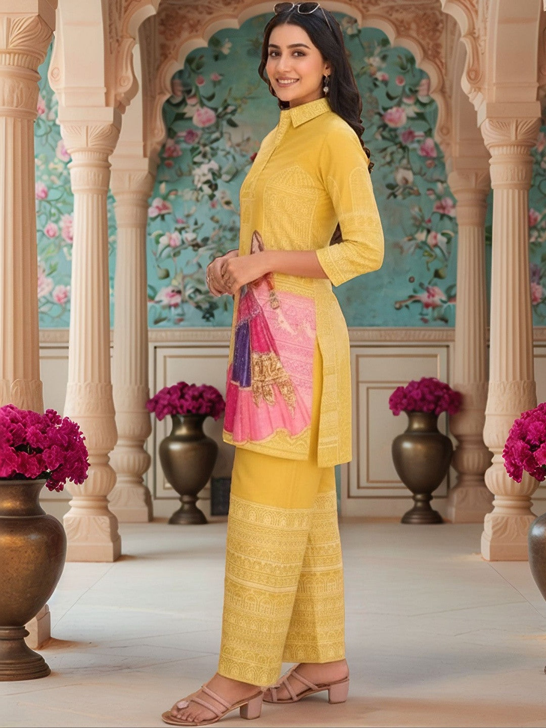 Women Ethnic Motifs Printed Regular Kurta with Palazzos - Amy's Cart