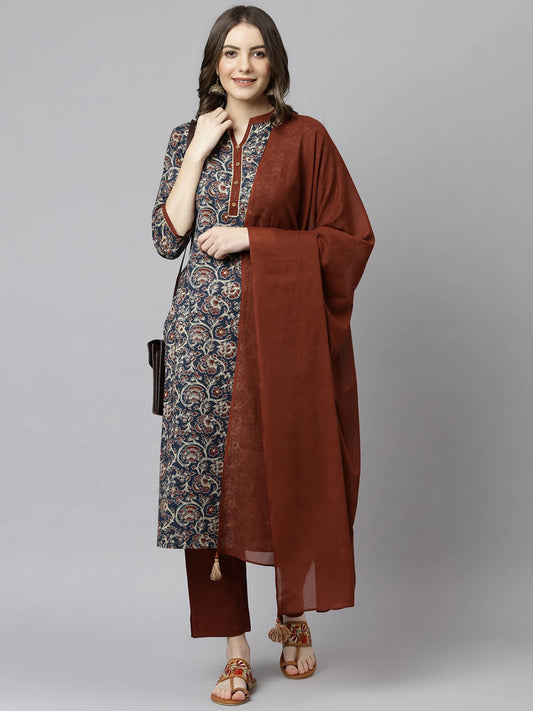 Women Pure Cotton Kurta Pant Dupatta Set