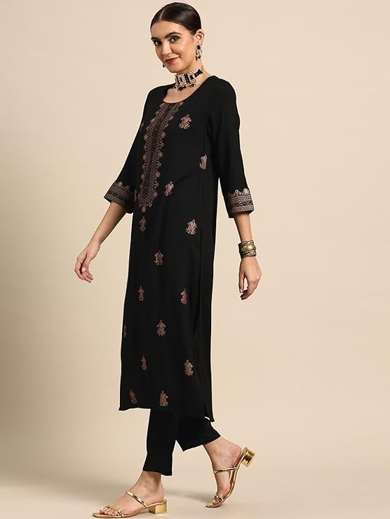 Women's Rayon Straight Kurta With Pant And Dupatta Set