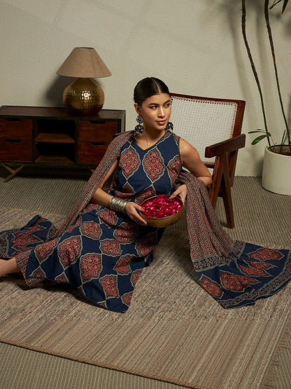 Women Ethnic Motifs Printed Regular Pure Cotton Kurta with Trousers & With Dupatta
