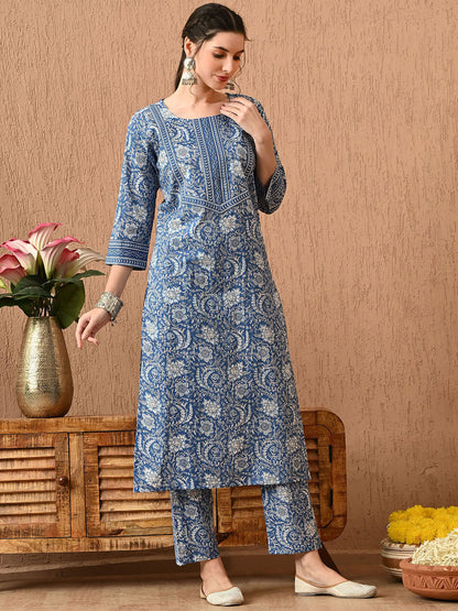 Women Floral Printed Regular Pure Cotton Kurta with Trousers & With Dupatta - Amy's Cart