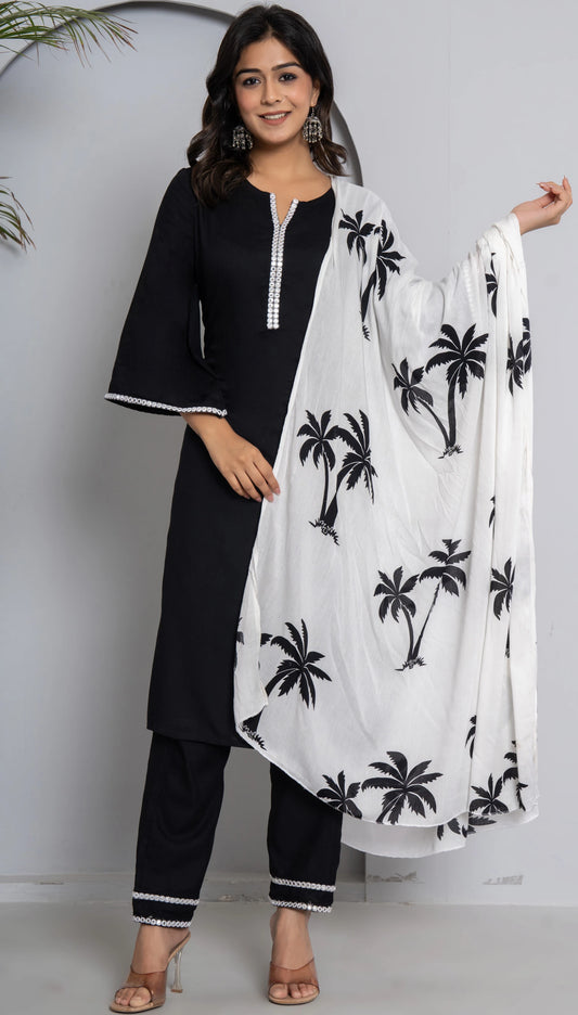 Women Viscose Rayon Kurta Pant Dupatta Set