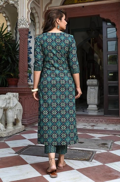 Women Printed Cotton Blend Straight Kurta Pant Dupatta Set - Amy's Cart