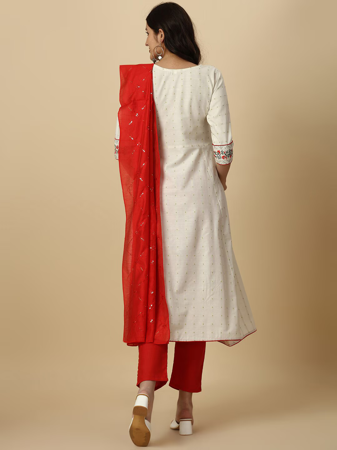 Floral Embroidered Pure Cotton A-line Kurta With Trousers & Dupatta