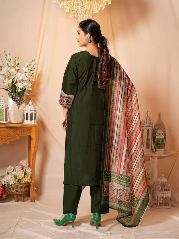 Women Multicolor Pure Silk Kurta Pant Dupatta Set