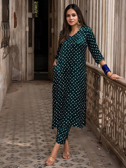 Women Bandhani Printed Regular Kurta with Trousers