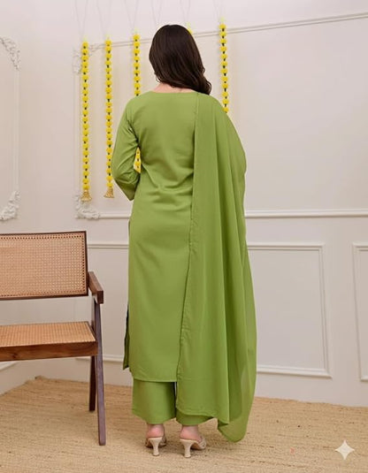 Women Solid Embroidery Kurta and pant set With Dupatta - Amy's Cart