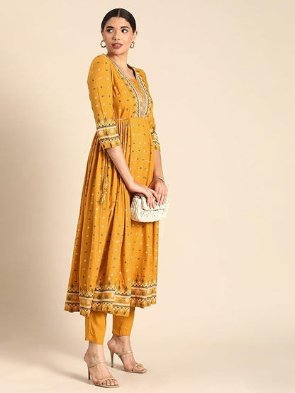Women Mustard Yellow Kurta with Pant