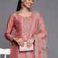 Women Peach-Coloured Floral Kurta with Trousers & Dupatta