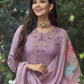 Lavender & Red Floral Embroidered Pure Cotton Kurta With Trousers & Dupatta