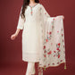 Floral Yoke Design Regular Schiffli Chikankari Kurta With Trousers & Dupatta