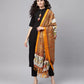 Women Black & Mustard Yellow Solid Kurta with Trousers & Bhagalpuri Print Dupatta