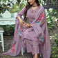 Lavender & Red Floral Embroidered Pure Cotton Kurta With Trousers & Dupatta