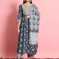 Women Blue Floral Rayon Kurta Pant Dupatta Set