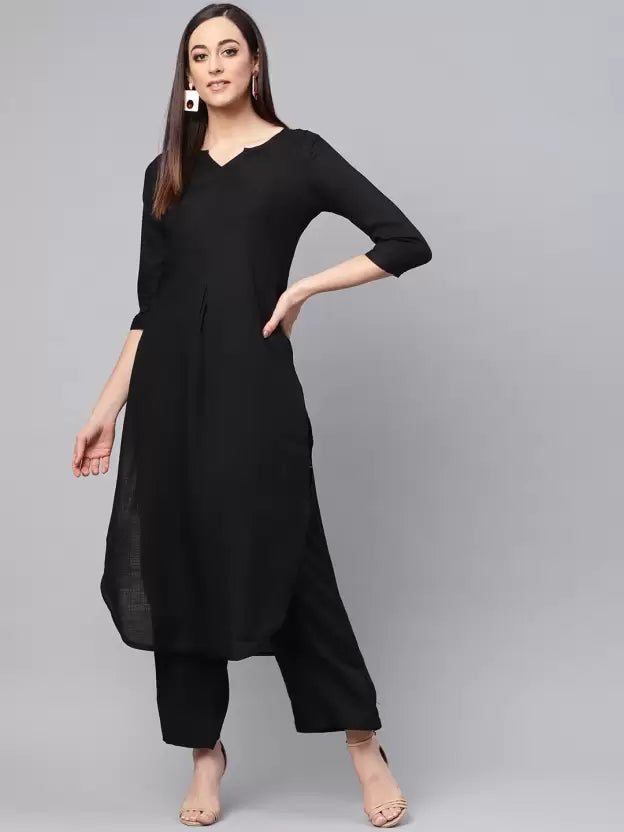 Women Black Viscose Rayon Kurta Palazzo Set