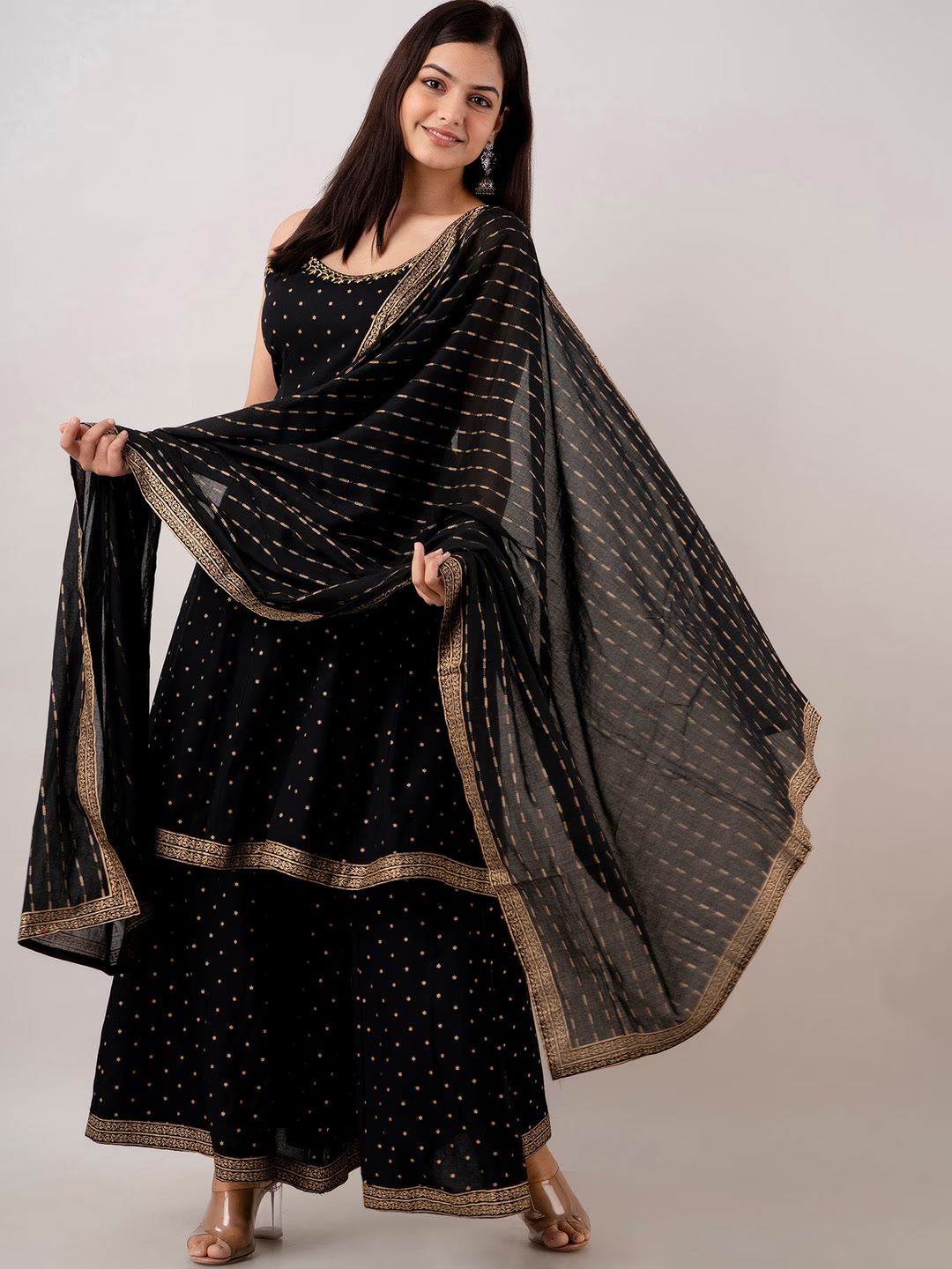 Women Embroidered Kurta With Sharara & Dupatta