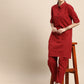 Women Maroon Solid Straight Kurta with Trousers