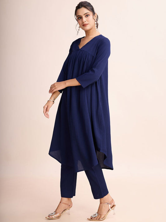 Empire V-Neck A-Line Kurta With Trousers