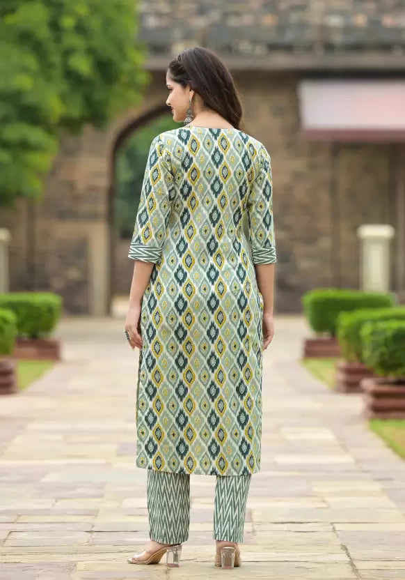 Women Green Viscose Rayon Kurta Pant Dupatta Set