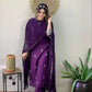 Women Purple Cotton Blend Kurti Pant Dupatta Set