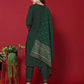 Women Green Cotton Blend, Silk Blend Kurta Pyjama Dupatta Set