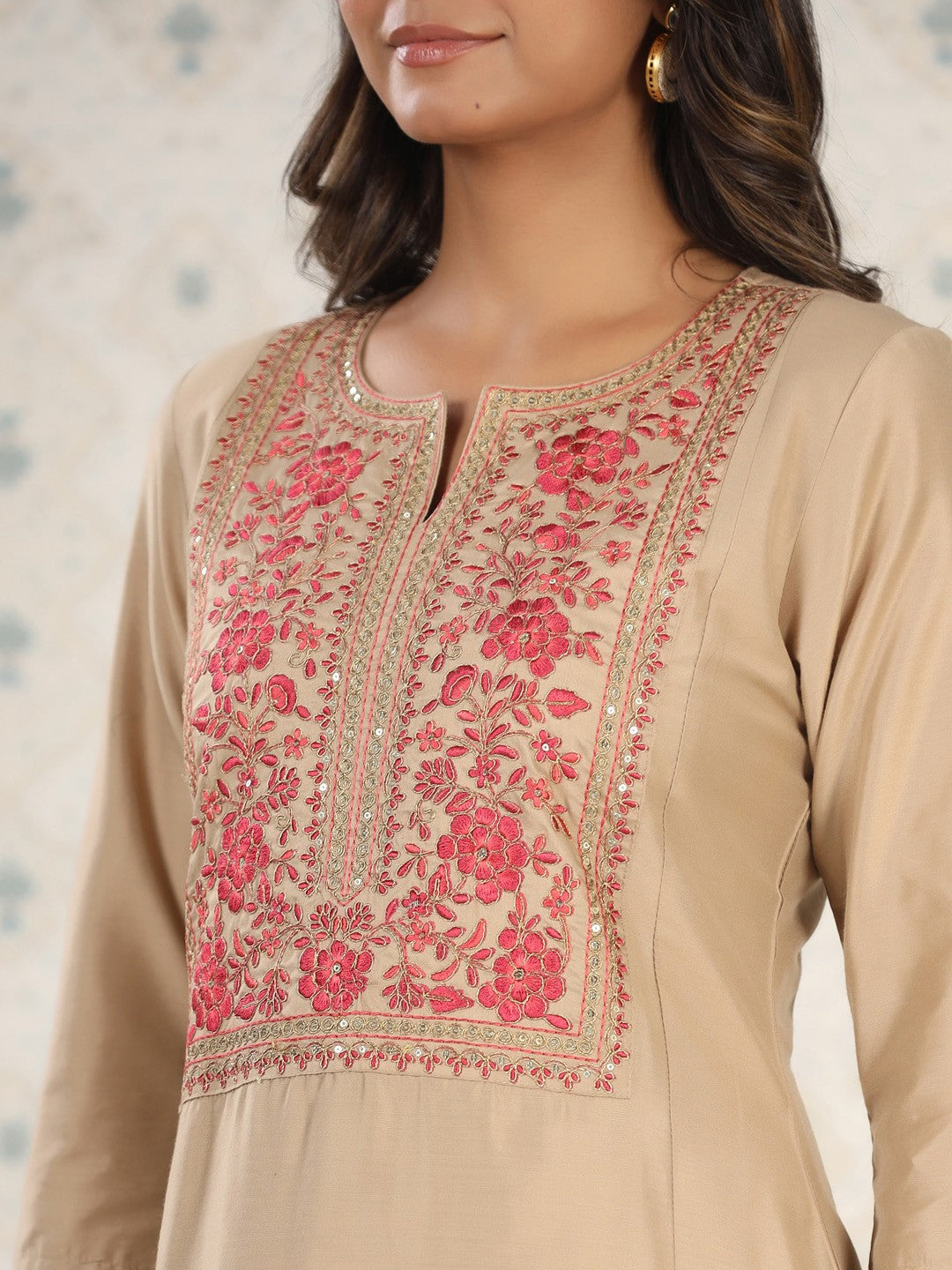 Embroidered Gota Patti A-Line Kurta with Trousers and Dupatta